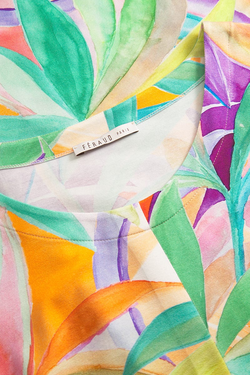 Detailbild 1 von Strandkleid Kurzarm im farbenfrohen Palmen-Druck Viskose/Elasthan