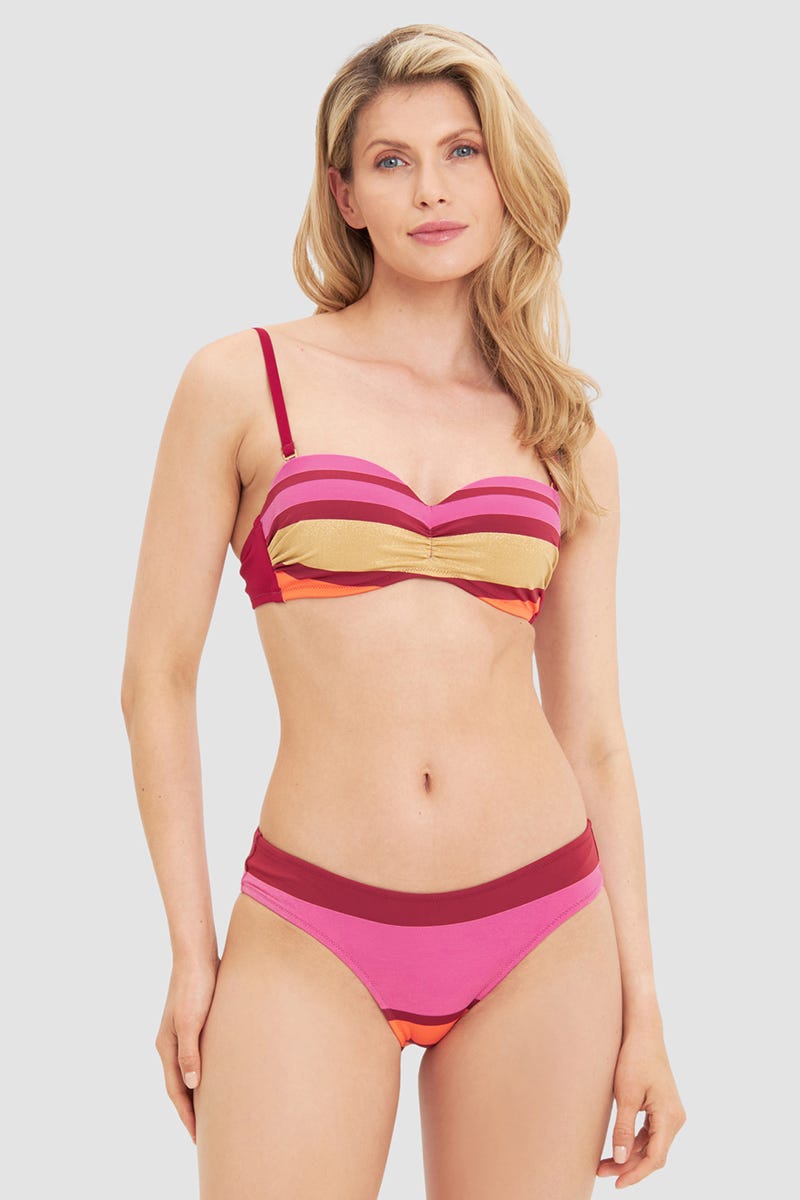 Frontalbild von Bikini im farbenfrohen Streifenprint aus Glanzware