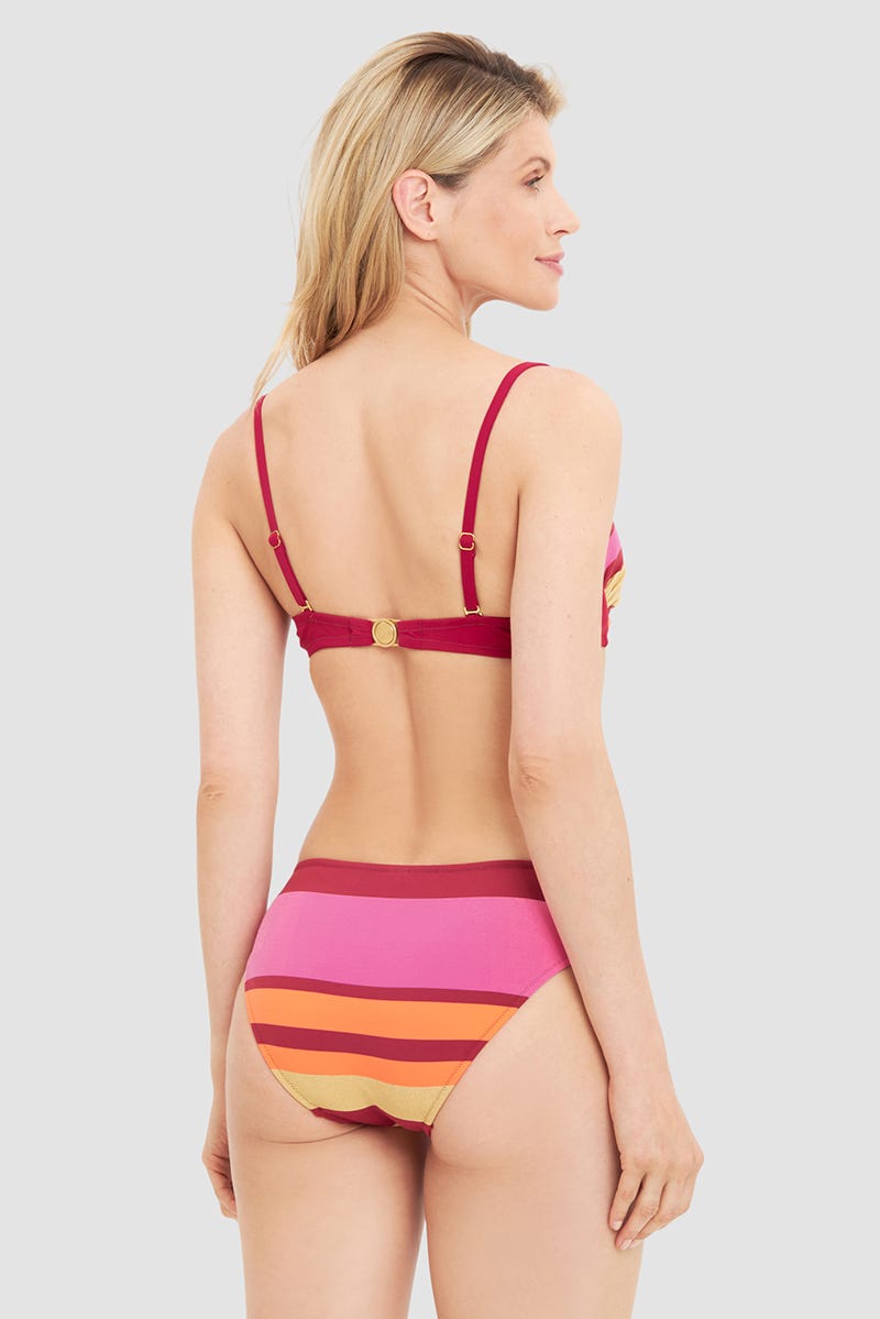 Rückansicht von Bikini im farbenfrohen Streifenprint aus Glanzware