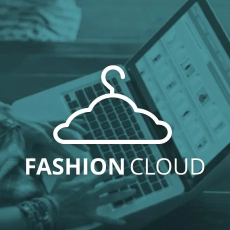 FashionCloud Logo mit auf blauem Hintergrund